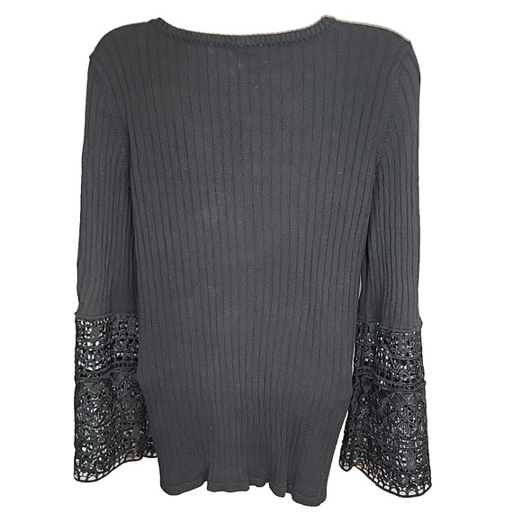 TRIBAL JEANS Black Crochet Embellished Sleeves Pullover Sweater Size G/L - Picture 6 of 11